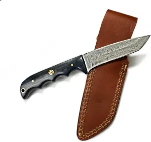 Titan International Knives Damascus Steel Hunting & Skinning Knife | Handmade 1095 4340 Carbon Mix Hand Pounded | Fixed Blade Dyed Bone Handle with Leather Sheath | Perfect for Camping and Outdoors