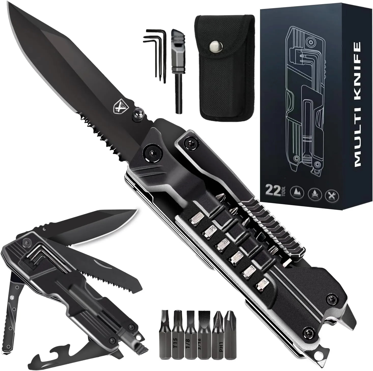 Titorld Multitool Pocket Knife Folding Knife for Men 21 in 1, Anniversary Birthday Gifts for Men Dad Him Husband, Cool Outdoor Camping Hiking Fishing Tools Gift Ideas