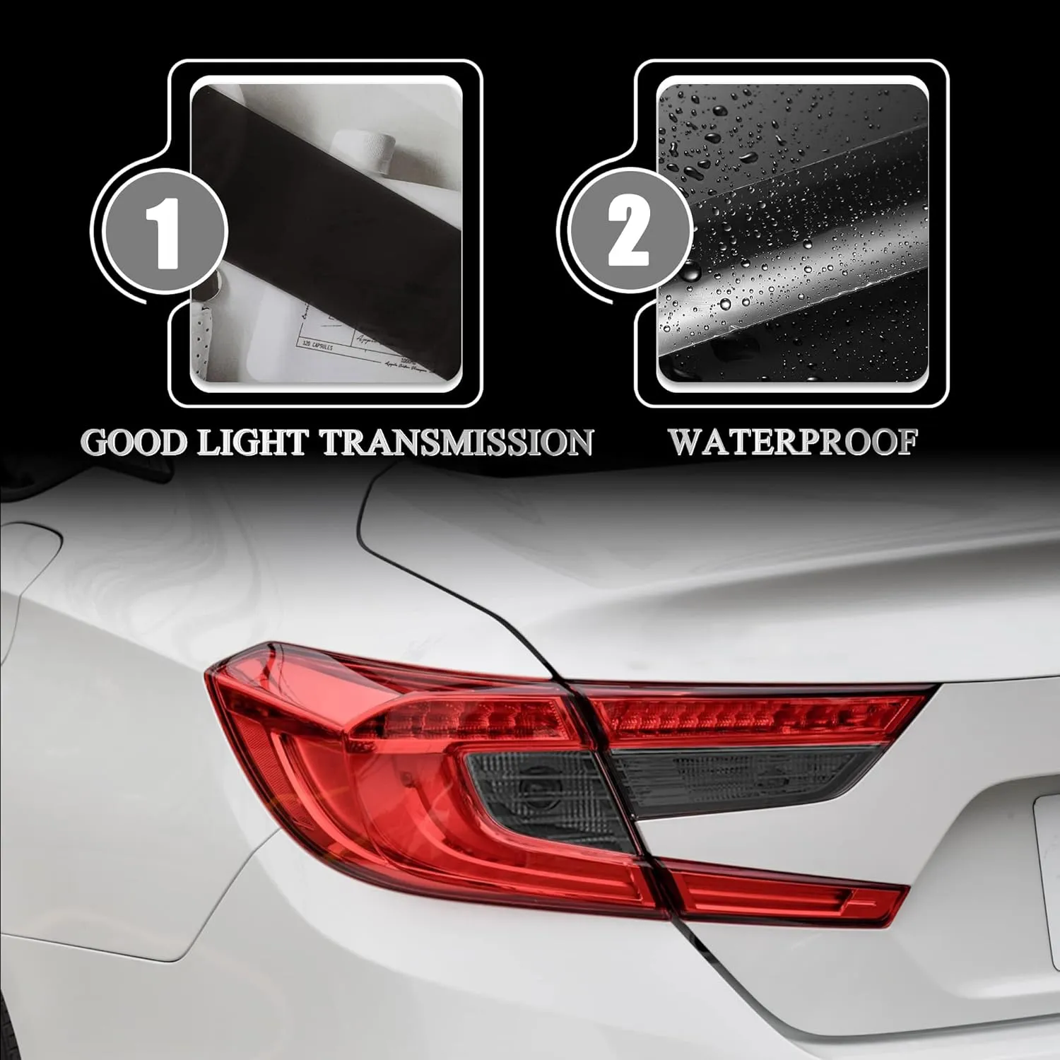 TOMALL Vinyl Smoke Tint Turn Signal Reverse Light Films Compatible with Honda 10th Accord 2018-2020 PreCut Car Tail Light Transmission Stickers Exterior Decoration (20% Dark Black)