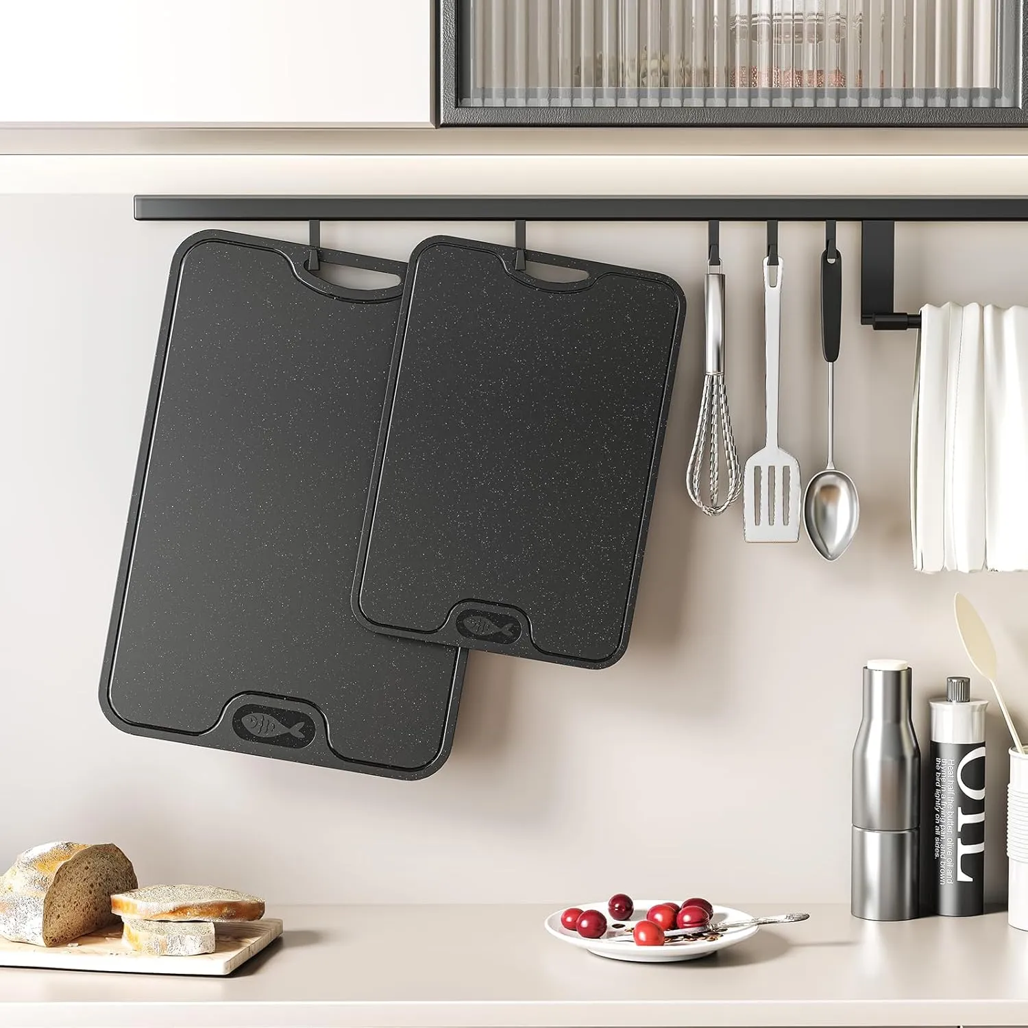 TPU Cutting Board for Kitchen, Safe Chopping Boards Set of 3, Non Slip Flexible Cutting Boards with Juice Groove, Knife Mark Resistant Chopping Mat, 2 Sided Cutting Mats, BPA Free, Dishwasher Safe