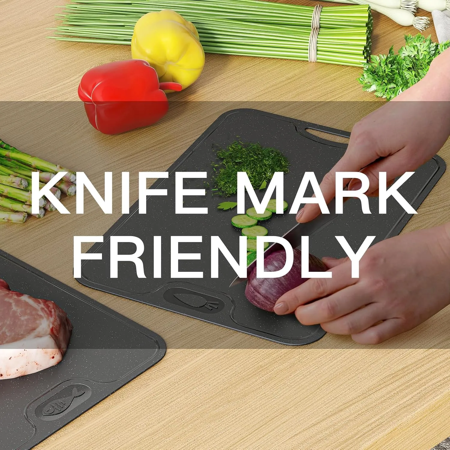TPU Cutting Board for Kitchen, Safe Chopping Boards Set of 3, Non Slip Flexible Cutting Boards with Juice Groove, Knife Mark Resistant Chopping Mat, 2 Sided Cutting Mats, BPA Free, Dishwasher Safe