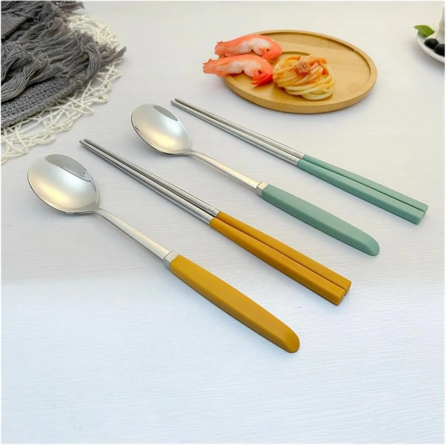 travel utensils Tableware Set Stainless Steel Cutlery Set Dinner Set Spoon Chopsticks Set Dinnerware 8Pcs Cutlery Sets(8Pcs 4Color 14)