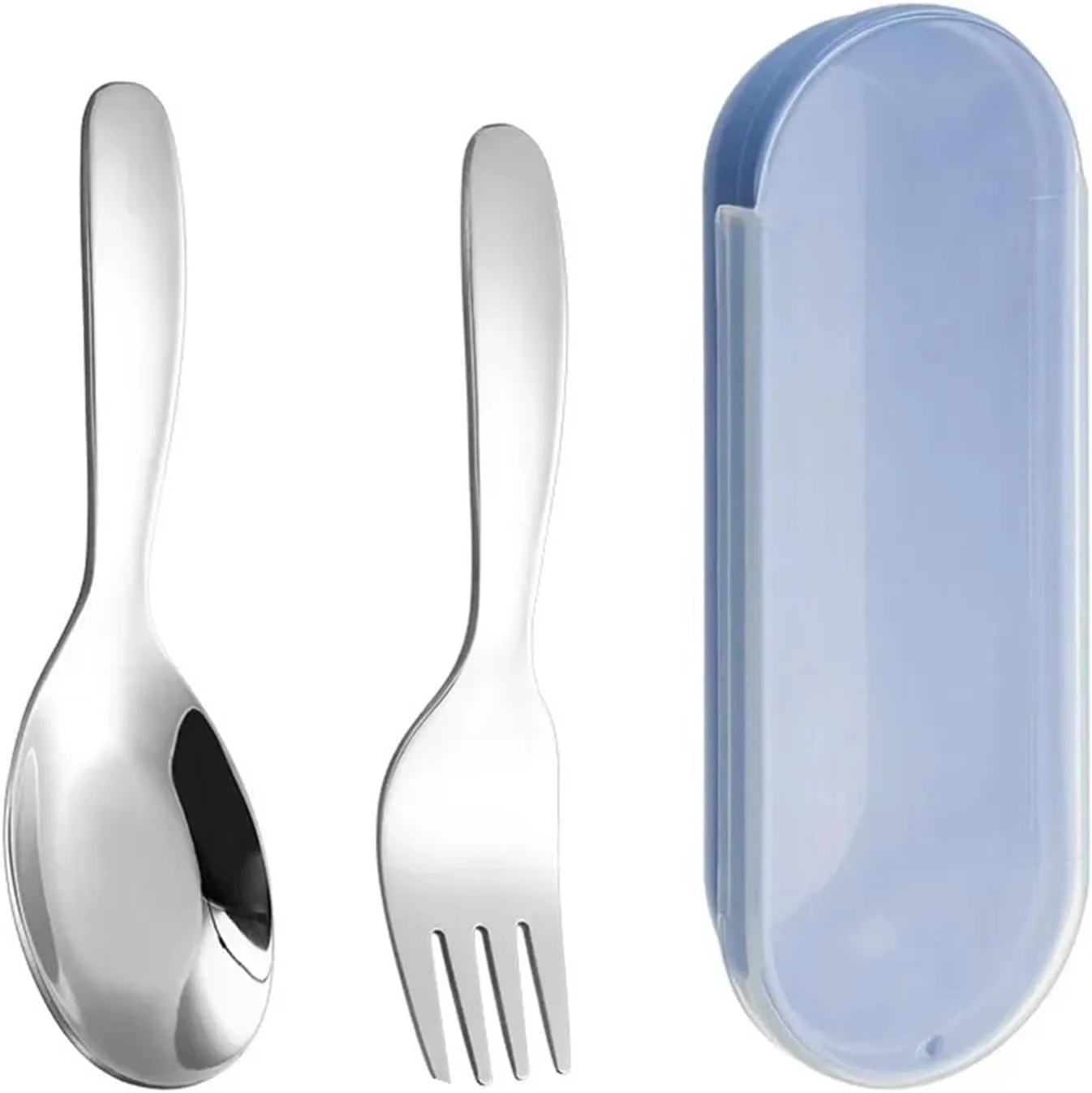 Travel Utensils with Case 2 PCS 1 Set Portable Spoon Fork Tableware Outdoor Camping Stainless Steel Cutlery Set for Hiking Outdoor Camp Cooking Supplies(Blue-1 Set)
