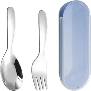 Travel Utensils with Case 2 PCS 1 Set Portable Spoon Fork Tableware Outdoor Camping Stainless Steel Cutlery Set for Hiking Outdoor Camp Cooking Supplies(Blue-1 Set)