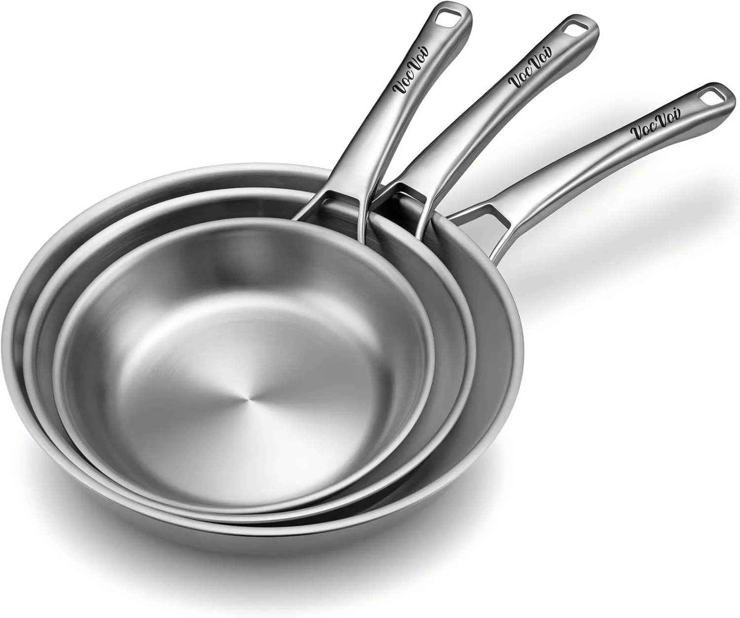 Tri-Ply Stainless Steel Frying Pans Set,PFOA&PTFE Free Skillets,Chef's Pan Set(8 10 12inch) Frying Pans for cooking,Induction Cookware Sets,Dishwasher and Oven Safe Kitchen set