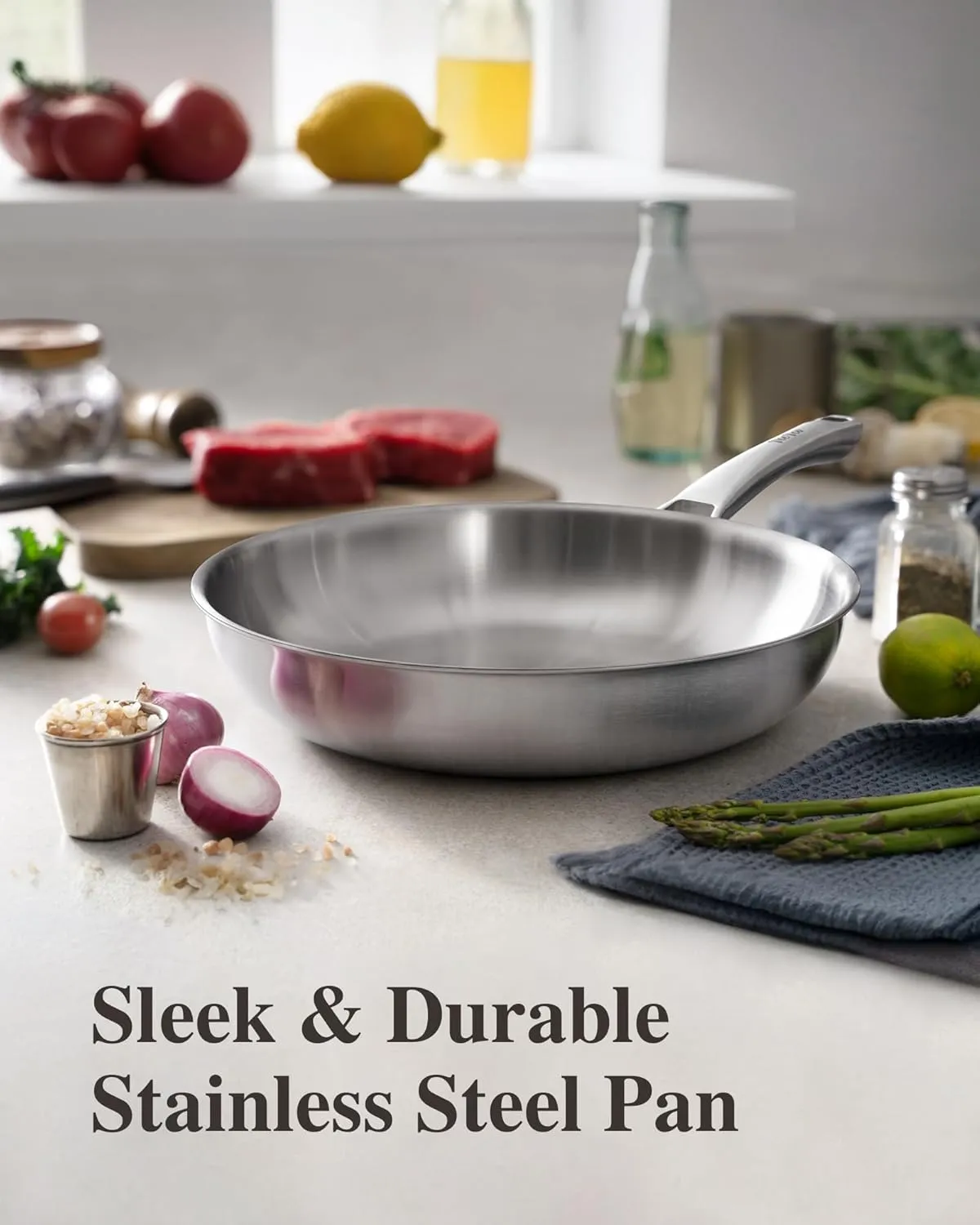 Tri-Ply Stainless Steel Frying Pans Set,PFOA&PTFE Free Skillets,Chef's Pan Set(8 10 12inch) Frying Pans for cooking,Induction Cookware Sets,Dishwasher and Oven Safe Kitchen set