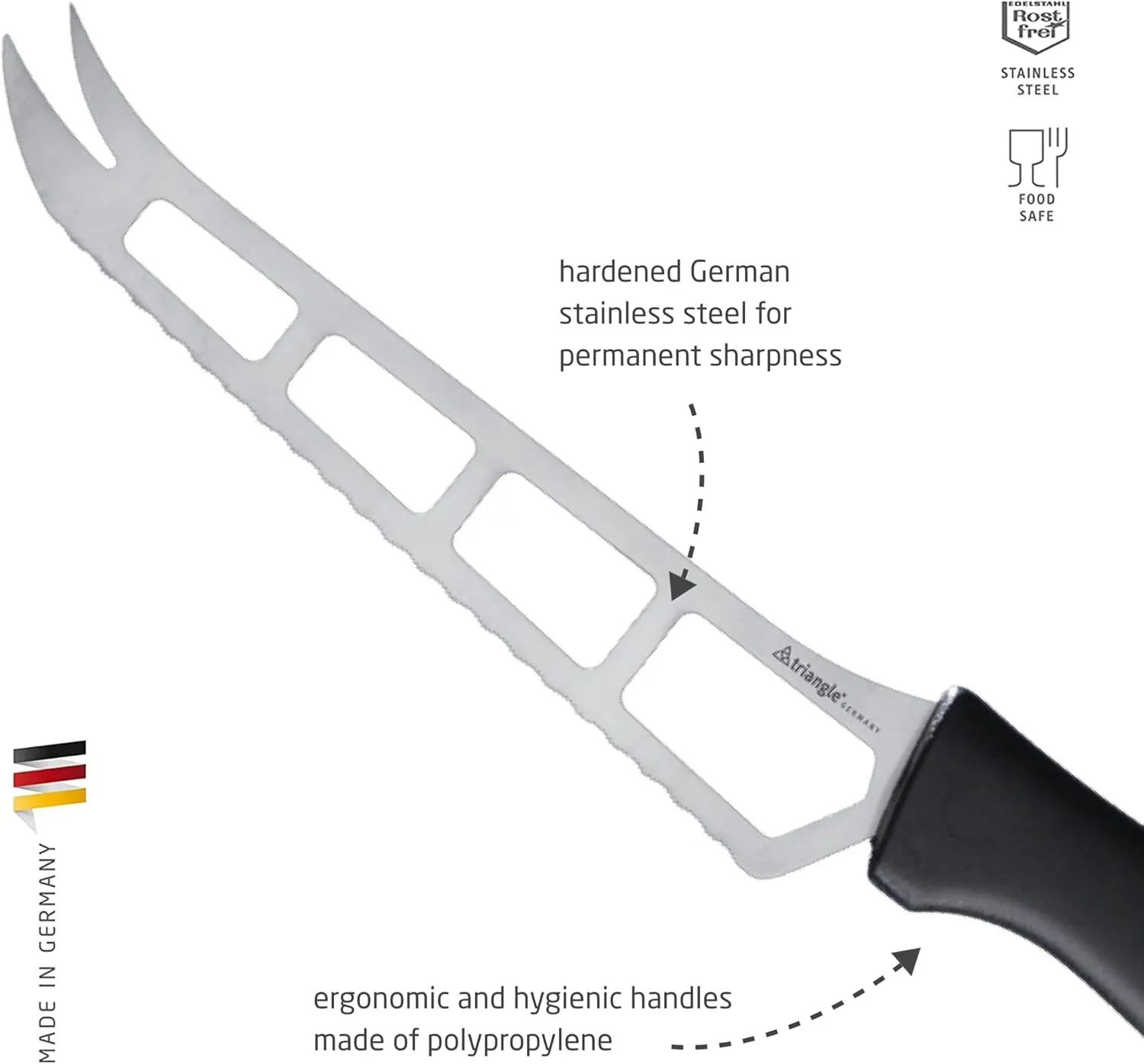 triangle Cheese Knife - Perforated Stainless Steel Blade - Lightweight Handle - Made in Germany