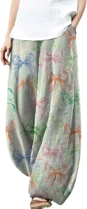 Trousers Pants for Women Wide Leg Floral Print Boho Pants Palazzo Elastic Lounge Casual Lantern Harem Pants
