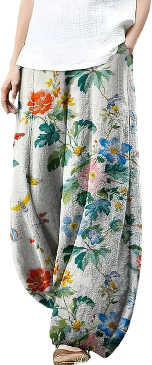 Trousers Pants for Women Wide Leg Floral Print Boho Pants Palazzo Elastic Lounge Casual Lantern Harem Pants