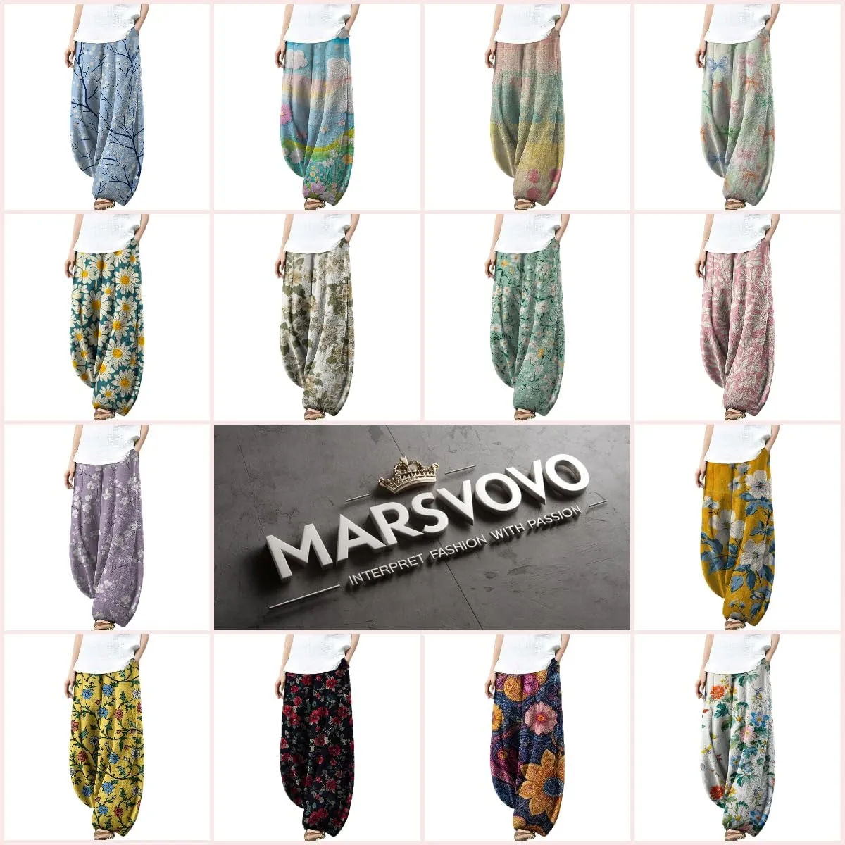 Trousers Pants for Women Wide Leg Floral Print Boho Pants Palazzo Elastic Lounge Casual Lantern Harem Pants