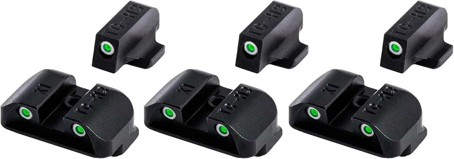 TRUGLO Tritium Front and Rear Handgun Night Sights with White Rings and Glowing Green Dots Compatible with Springfield XD, XDM, & XDS Pistols (3 Pack)