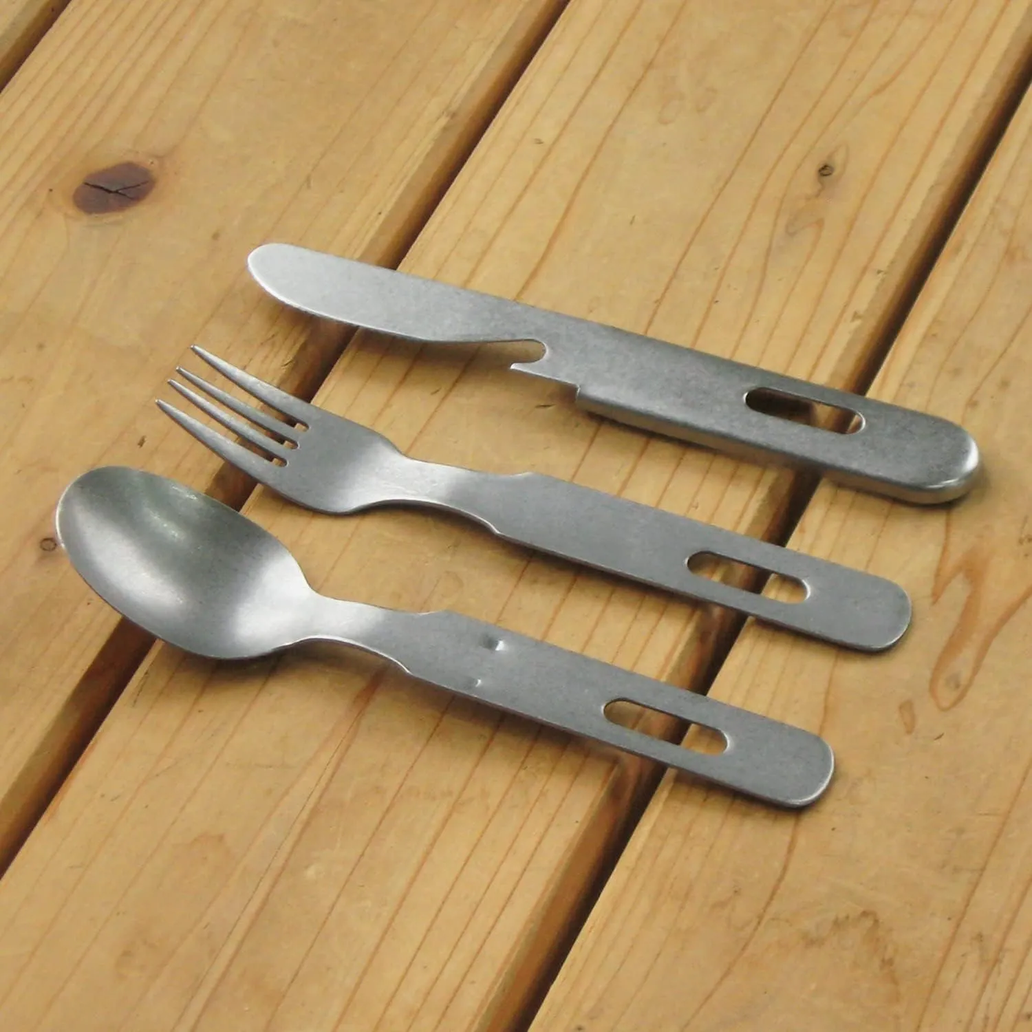 Tsubamesanjo Camping Outdoor Cutlery Set, 3 Pieces, Knife, Spoon, Fork, Aged, Made in Japan