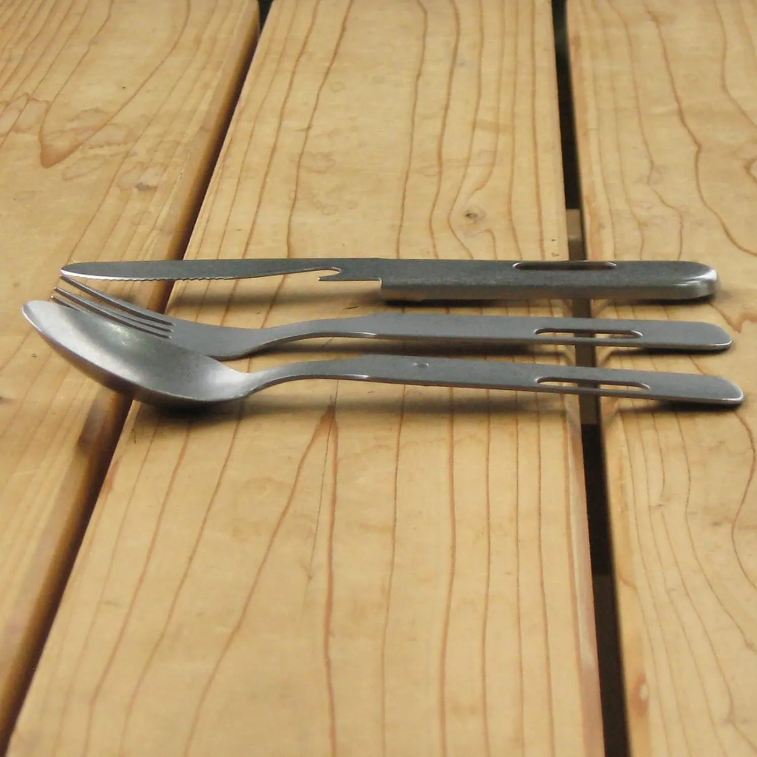 Tsubamesanjo Camping Outdoor Cutlery Set, 3 Pieces, Knife, Spoon, Fork, Aged, Made in Japan