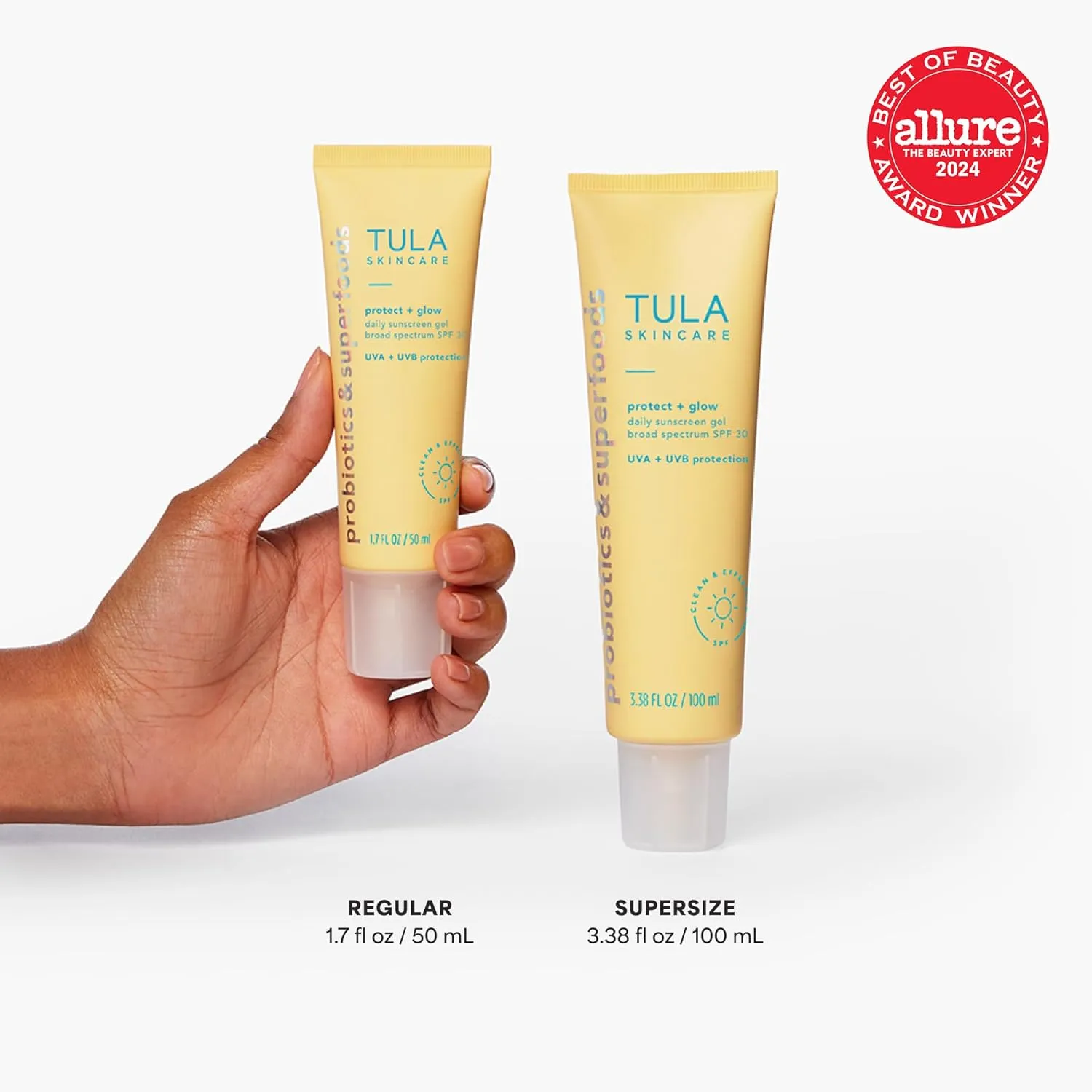 TULA Skin Care Protect   Glow Daily Sunscreen Stick Gel Broad Spectrum SPF 30 - Skincare-First, Non-Greasy, Non-Comedogenic & Reef-Safe with Pollution & Blue Light Protection, Supersize, 3.38 oz