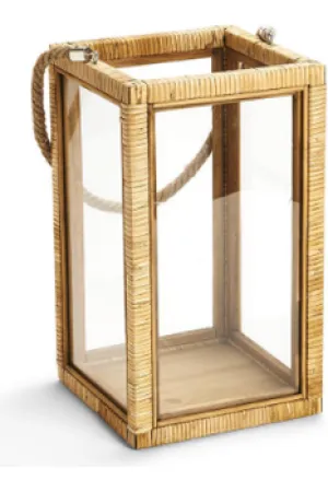 Two's Company Bali Rattan Lantern with Rope Handle, Small