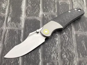 TwoSun TS492-14C28N Folding Knife 14C28N Blade TC4 Titanium Inlay Carbon Fiber Handle Camping Pocket Knife
