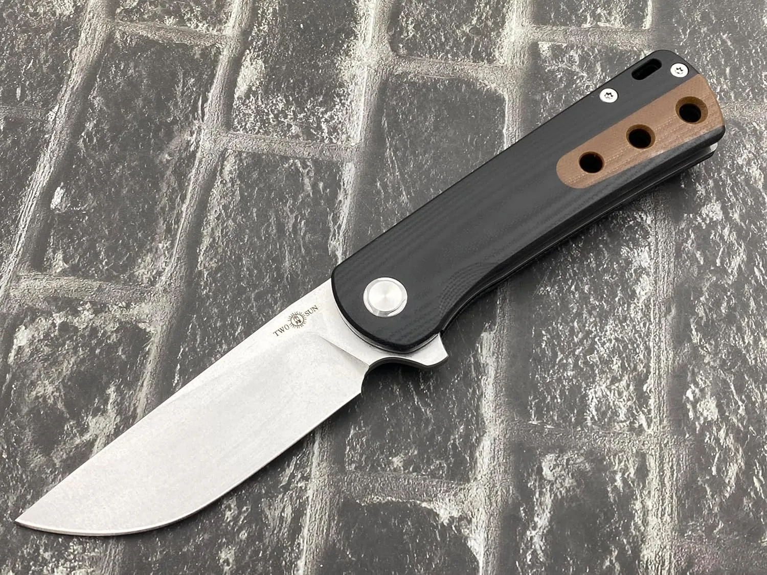 TwoSun TS516-14C28N-SW Folding Knife 14C28N StoneWash Blade G10 Handle Camping Pocket Knife