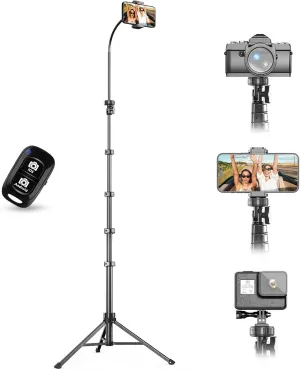UBeesize 88’’ Flexible Phone Tripod with 14.95’’ Gooseneck, Remote and Phone Holder, Overhead Cell Phone Stand＆Selfie Stick for Video Recording, Compatible with iPhone Android Phone, Camera Black