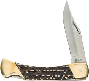 Uncle Henry Next Gen Staglon LB8 Bear Paw 8.7in Folding Knife with 3.7in Stainless Steel Clip-Point Blade, Brass Bolsters, and a Staglon Handle for Hunting, Camping, EDC, and Outdoors