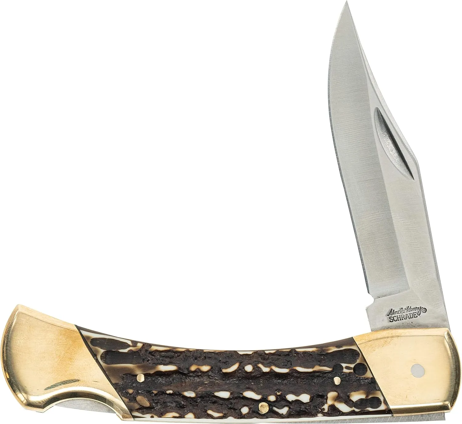 Uncle Henry Next Gen Staglon LB8 Bear Paw 8.7in Folding Knife with 3.7in Stainless Steel Clip-Point Blade, Brass Bolsters, and a Staglon Handle for Hunting, Camping, EDC, and Outdoors