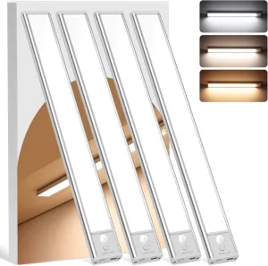 Under Cabinet Lighting Wireless, 4Pack Motion Sensor Light Indoor with 3 Color Temps, Dimmable Closet Lights Battery Operated, LED Magnetic Light, Rechargeable Under Counter Lights for Kitchen