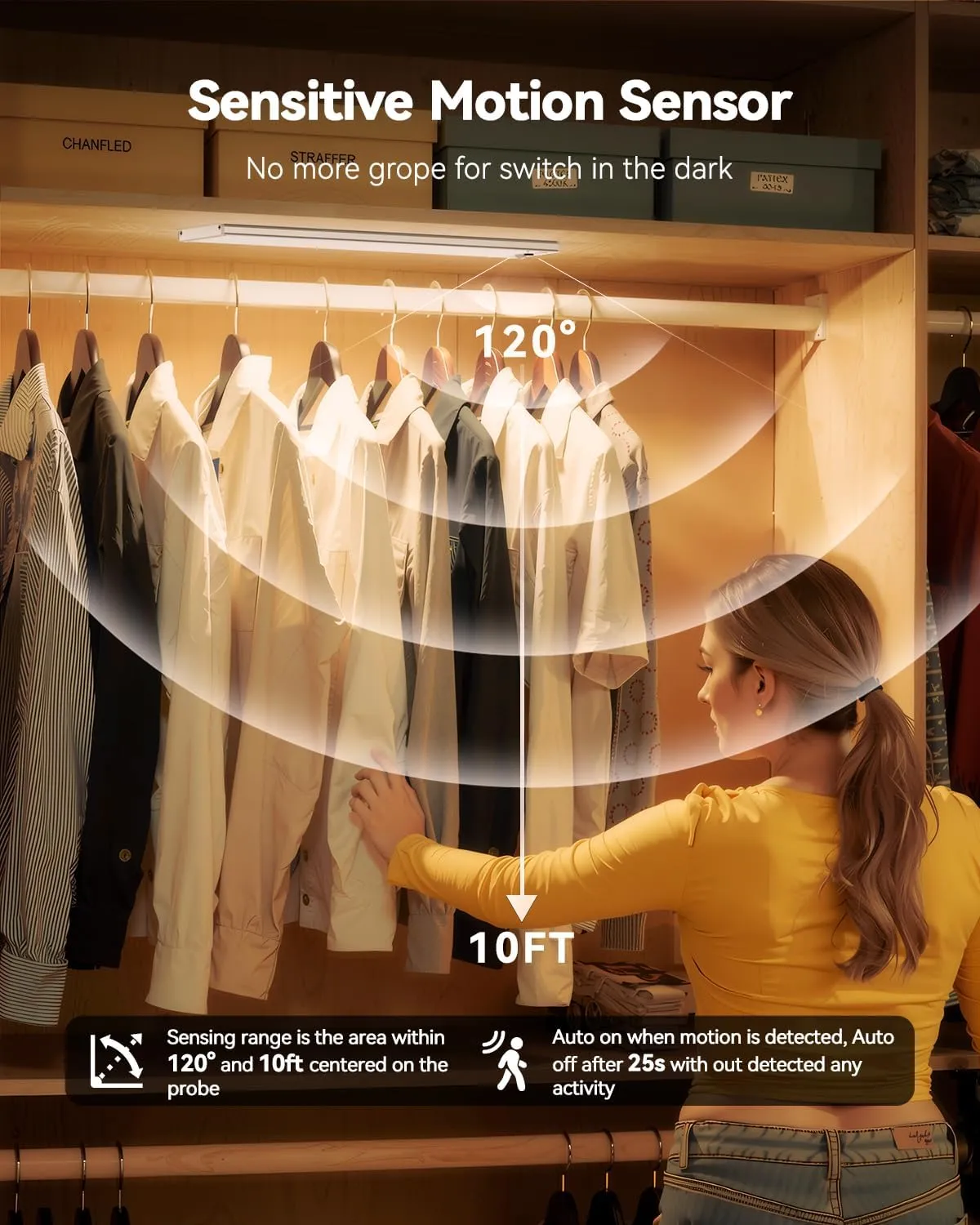 Under Cabinet Lighting Wireless,750LM Ultra-Bright Hand Wave Motion Sensor, 6000mAh Rechargeable Battery Longer Lasting Time Pantry Lights,3 Colors Dimmable Closet Light for Kitchen,Wardrobe,Stairs