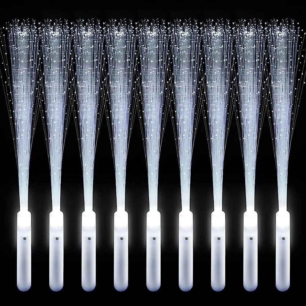 VAIPI 26 Pcs Fiber Optic Wands LED White Glow Stick Flash Fiber Optic Light Rod for Bulk Wedding Lighting Wands Flashing Sticks with 3 Light Modes (26 PCS)