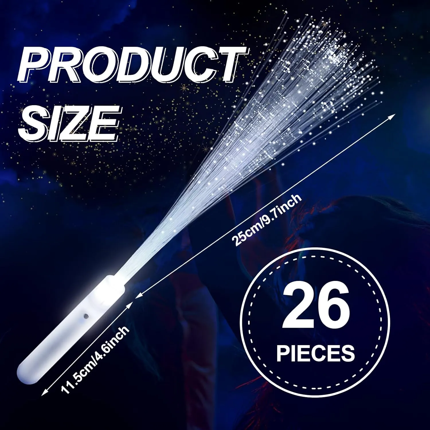 VAIPI 26 Pcs Fiber Optic Wands LED White Glow Stick Flash Fiber Optic Light Rod for Bulk Wedding Lighting Wands Flashing Sticks with 3 Light Modes (26 PCS)