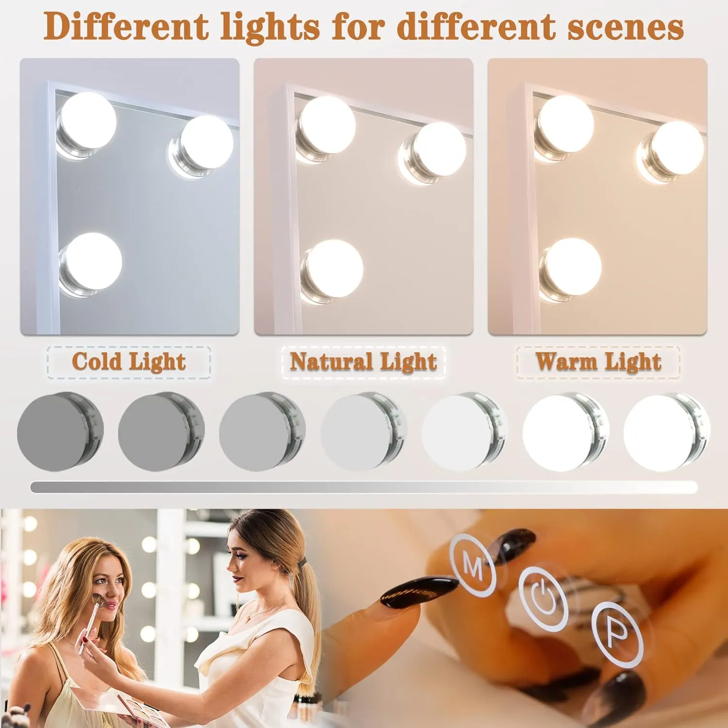 Vanity Mirror with Lights 15LED Bulbs 3 Lighting Modes Lighted Makeup Mirror for Desk or Wall-Mount Hollywood Vanity Mirror with USB Charger Port and 10X Magnification (22"x18")