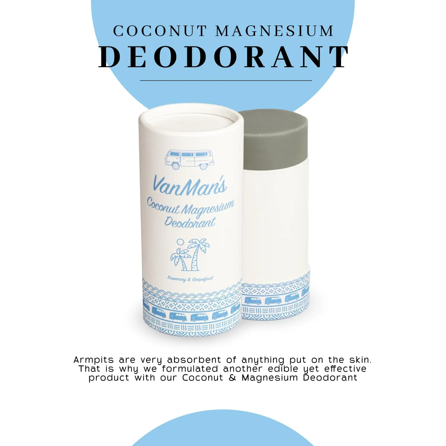 Vanman’s - Coconut and Magnesium Deodorant Stick for Delicate Skin - Odor Control for Underarms - Magnesium Deodorant for Women and Men - Personal Care Products - 2oz