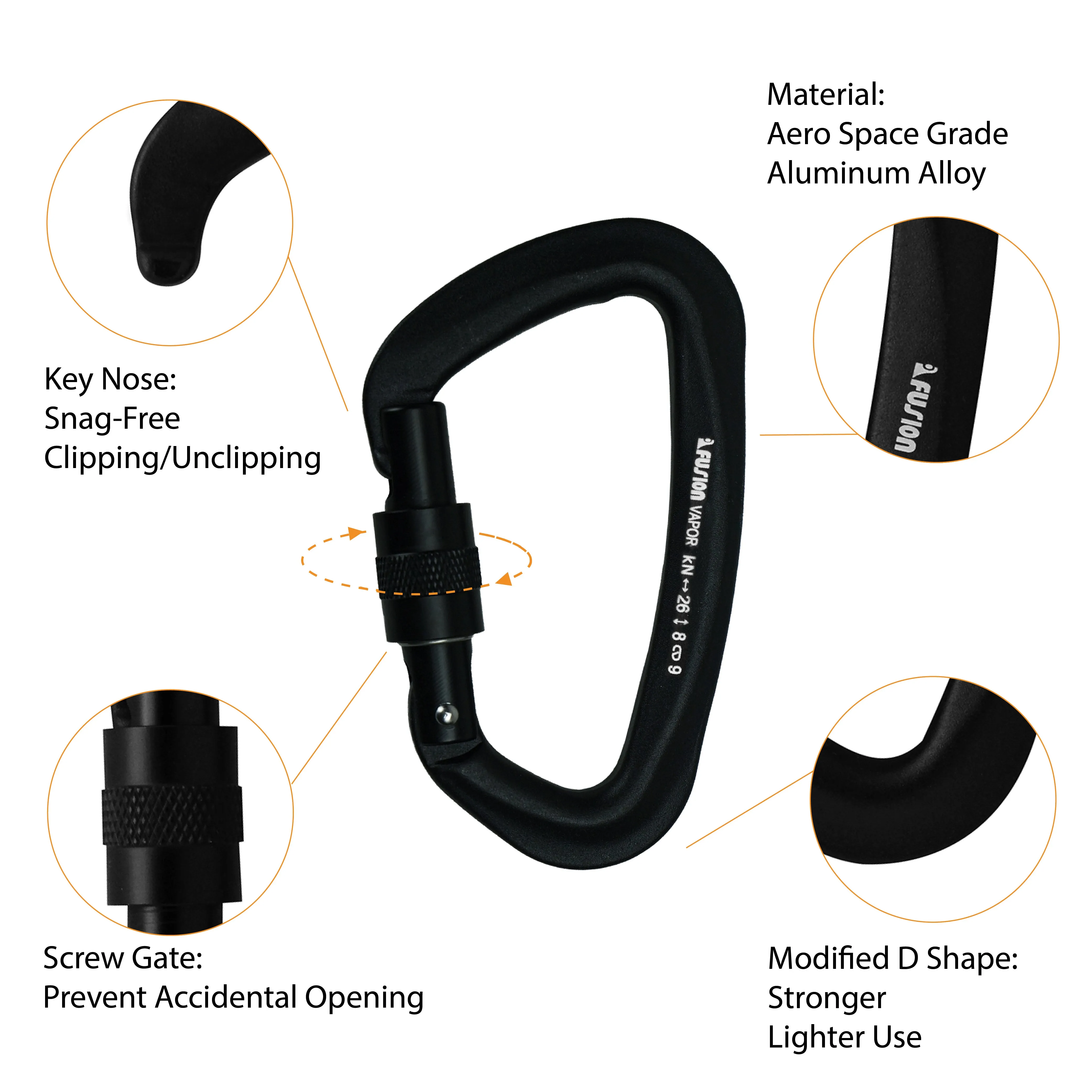 Vapor III Aluminum - Screw Gate Carabiner - Black