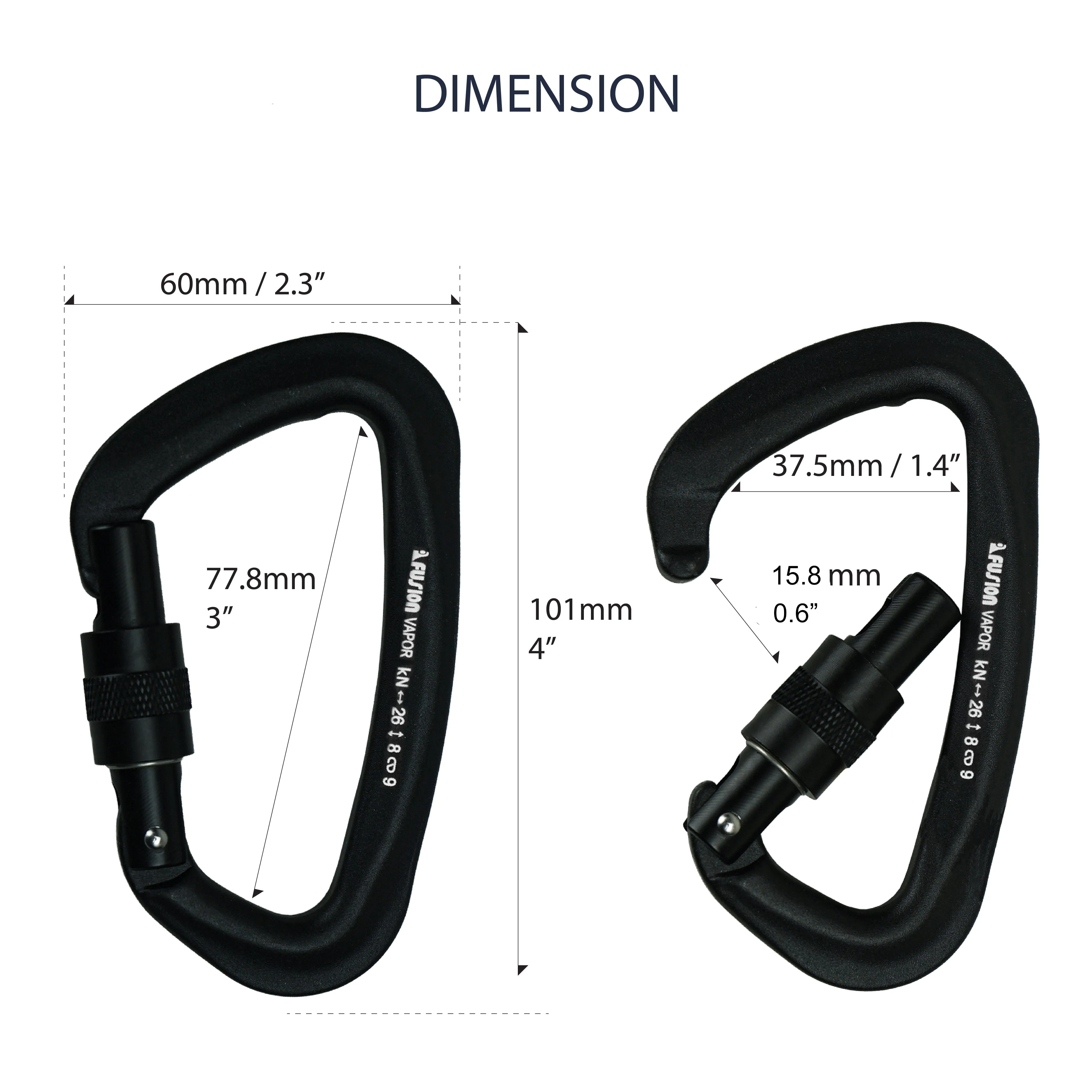 Vapor III Aluminum - Screw Gate Carabiner - Black