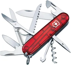 Victorinox Huntsman Swiss Army Knife, 15 Functions, Swiss Made Pocket Knife with Large Blade, Screwdriver, Scissors and Wood Saw - Ruby