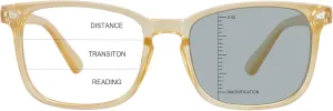 Vintage Square Progressive Multifocal Presbyopic Glasses, Photochromic Gray Sunglasses for Men Women Readers ( 0.00/ 1.00 Magnification)