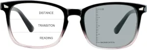 Vintage Square Progressive Multifocal Presbyopic Glasses, Photochromic Gray Sunglasses for Men Women Readers ( 0.00/ 1.00 Magnification)