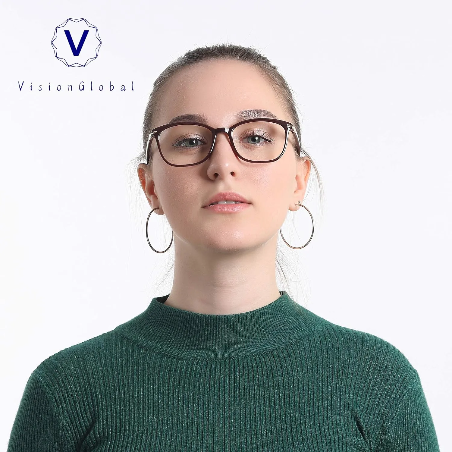 VisionGlobal Blue Light Blocking Glasses for Women/Men, Anti Eyestrain, Computer Reading, TV Glasses, Stylish Square Frame, Anti Glare