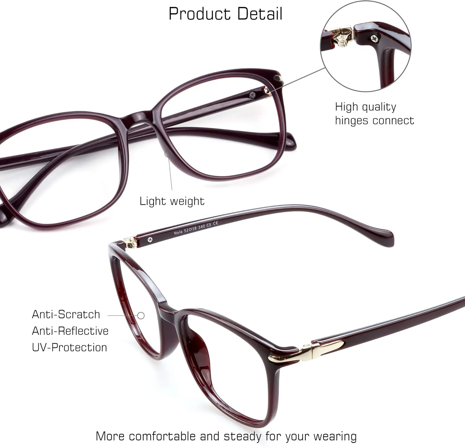 VisionGlobal Blue Light Blocking Glasses for Women/Men, Anti Eyestrain, Computer Reading, TV Glasses, Stylish Square Frame, Anti Glare