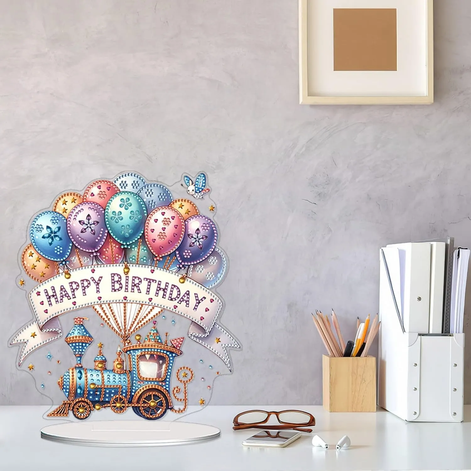 VODAPYC Birthday Party Diamond Art Tabletop Painting Kit, DIY Stand Up Double Sided Special Shaped Diamond Painting Desktop Ornament (Birthday Gift-3)