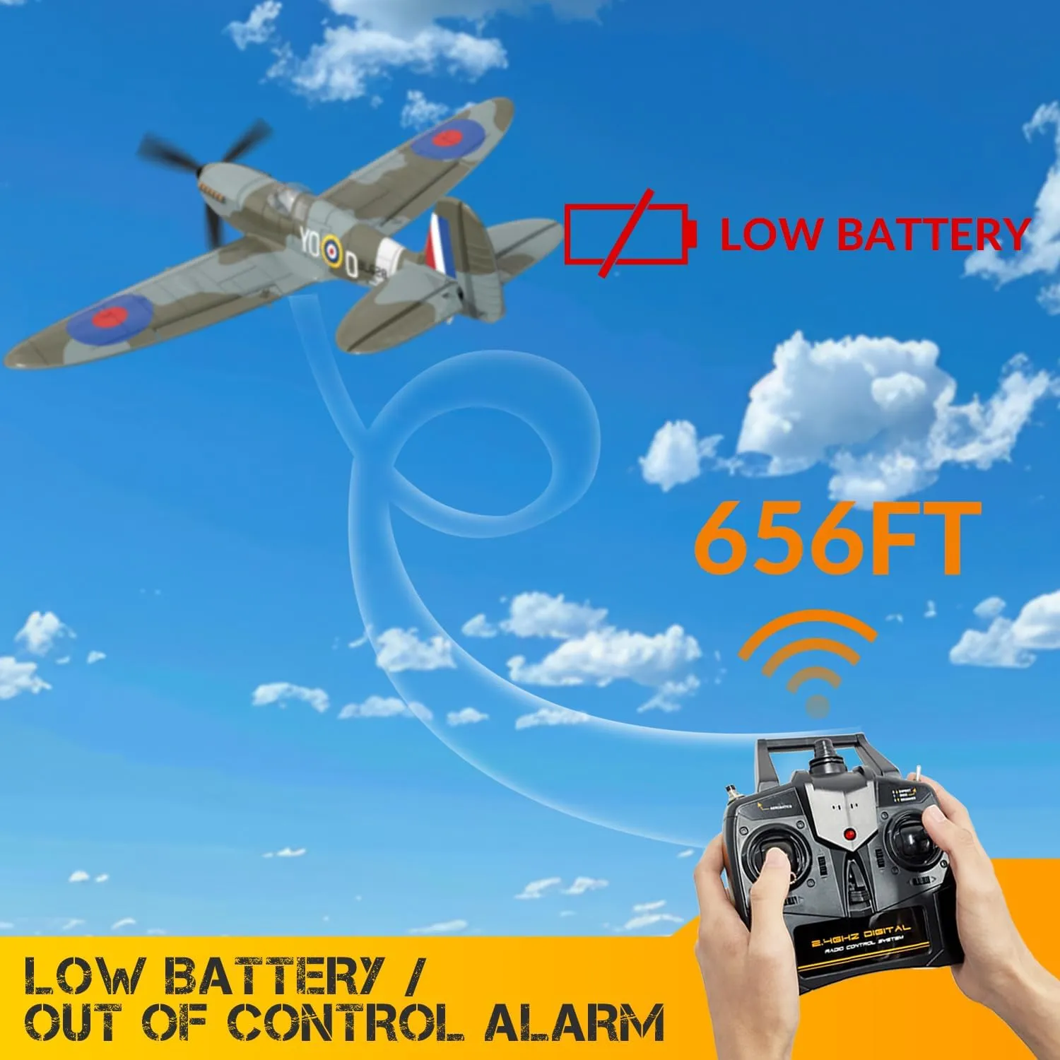 VOLANTEXRC RC Plane, 4 Channel Remote Control Airplane Fighter Spitfire RTF with Aileron, Gyro, Aerobatics & 3 Modes Easy to Fly, Hobby Radio Controlled Aircraft for Beginners, Kids & Adults (Blue)