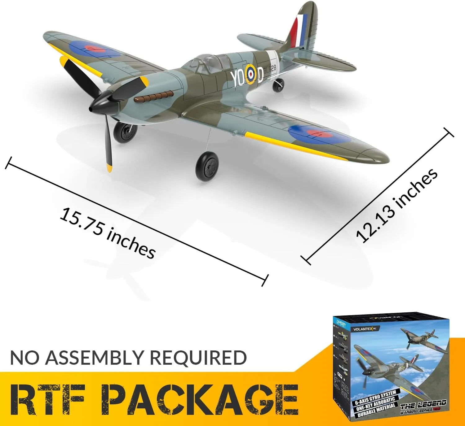 VOLANTEXRC RC Plane, 4 Channel Remote Control Airplane Fighter Spitfire RTF with Aileron, Gyro, Aerobatics & 3 Modes Easy to Fly, Hobby Radio Controlled Aircraft for Beginners, Kids & Adults (Blue)