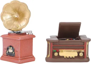 VOSAREA 2pcs Miniature Record Player Set for Dollhouse - Retro Resin Decor Accessories for Crafts - for DIY Miniature Scenes and Fairy Gardens
