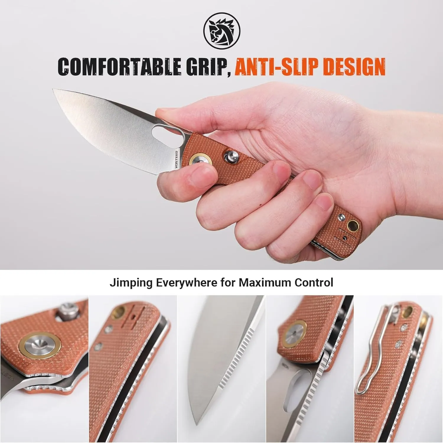 Vosteed EDC Knife, 2.99" Sandvik 14C28N Steel Wider Blade, Top Liner Lock Brown Micarta Handle, Folding Pocket Knives with Clip for Men & Women Camping Fishing - Porcupine - A2604