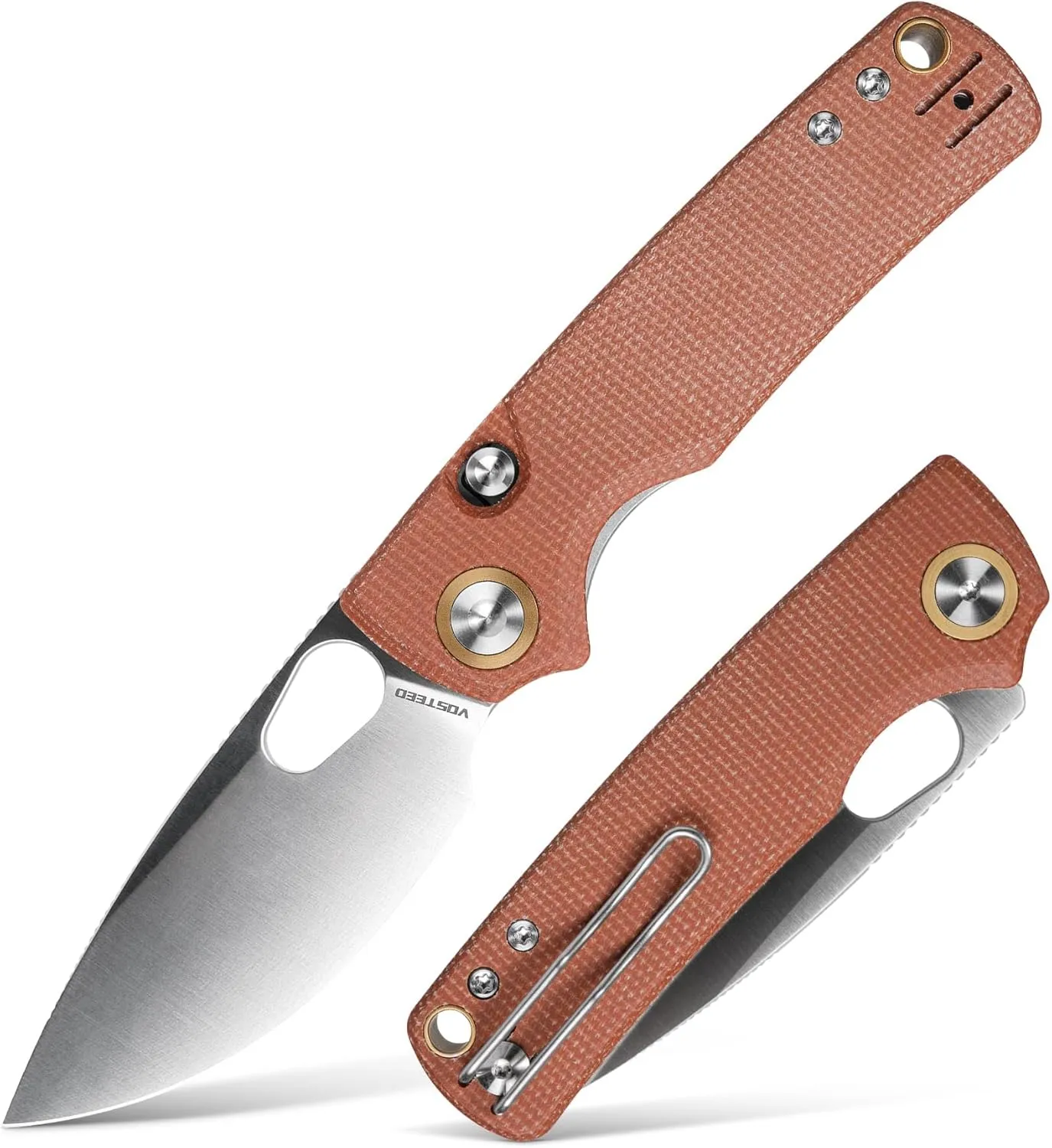 Vosteed EDC Knife, 2.99" Sandvik 14C28N Steel Wider Blade, Top Liner Lock Brown Micarta Handle, Folding Pocket Knives with Clip for Men & Women Camping Fishing - Porcupine - A2604