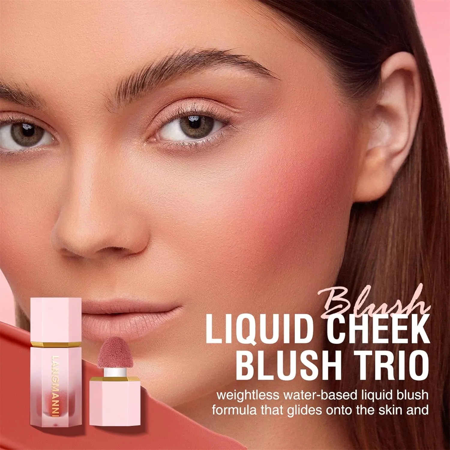 Vtrem Liquid Blush Stick for Eyes Lips Cheeks Face 3-in-1 Makeup Face Blush 3 Colors Matte Makeup Wand Contouring Natural 15ml Waterproof Sweatproof Blusher Sticks with Cushion Applicator