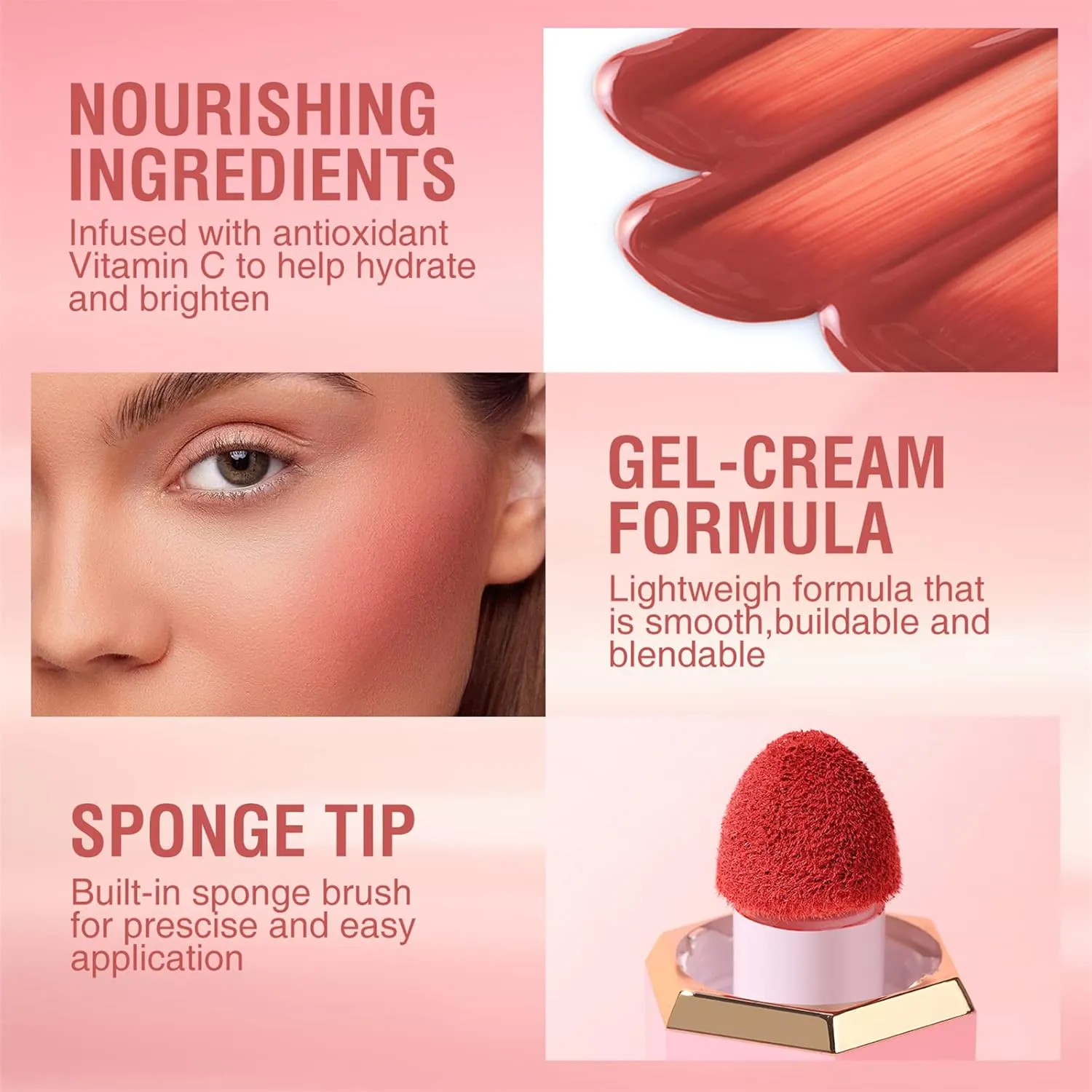 Vtrem Liquid Blush Stick for Eyes Lips Cheeks Face 3-in-1 Makeup Face Blush 3 Colors Matte Makeup Wand Contouring Natural 15ml Waterproof Sweatproof Blusher Sticks with Cushion Applicator