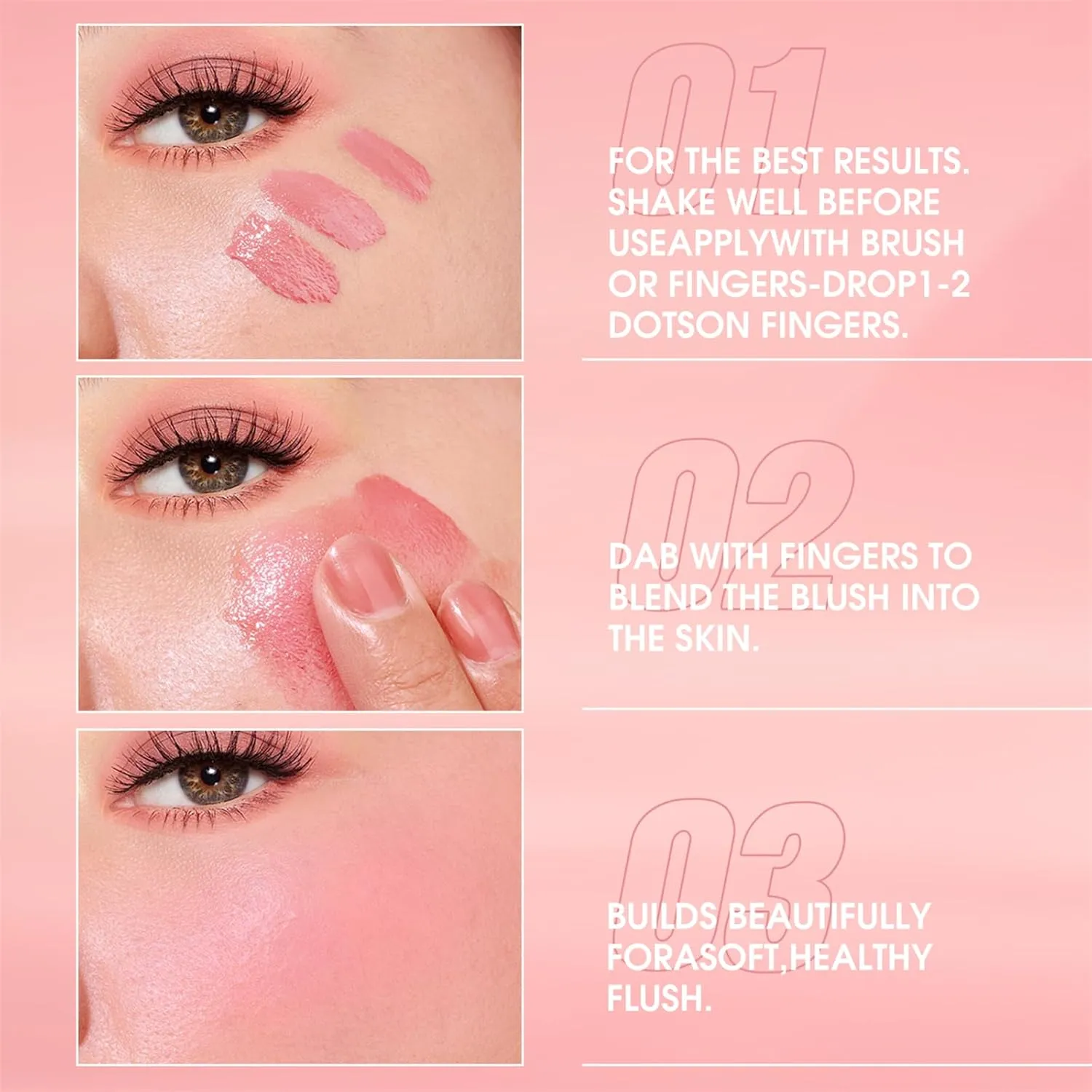 Vtrem Liquid Blush Stick for Eyes Lips Cheeks Face 3-in-1 Makeup Face Blush 3 Colors Matte Makeup Wand Contouring Natural 15ml Waterproof Sweatproof Blusher Sticks with Cushion Applicator