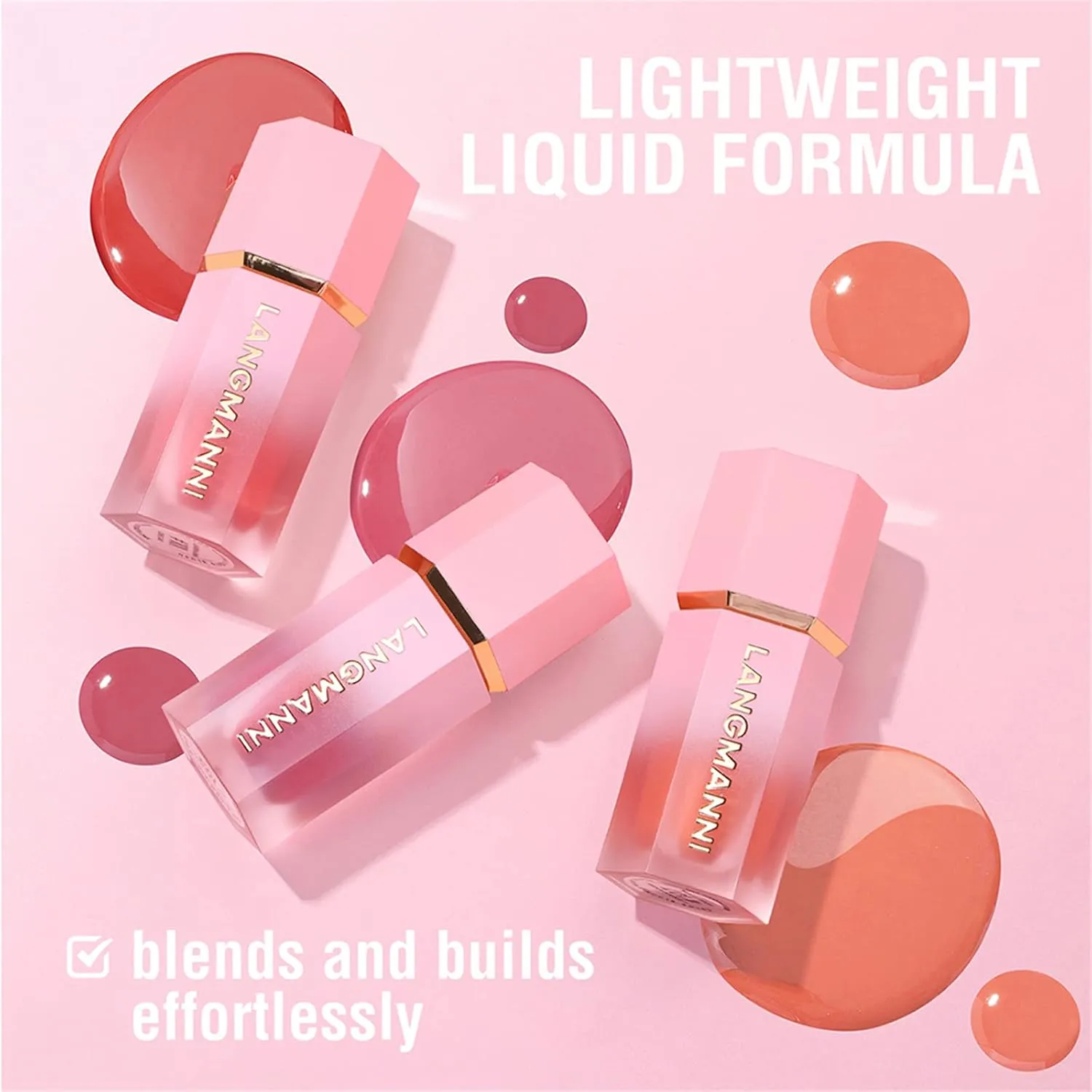 Vtrem Liquid Blush Stick for Eyes Lips Cheeks Face 3-in-1 Makeup Face Blush 3 Colors Matte Makeup Wand Contouring Natural 15ml Waterproof Sweatproof Blusher Sticks with Cushion Applicator