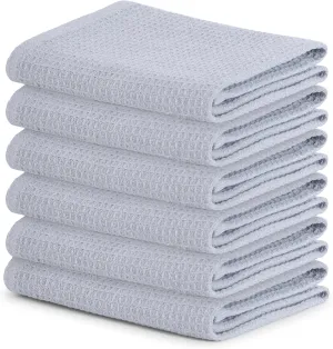 Waffle Weave Kitchen Towels, 15x25 Inches 100% Cotton Set of 6 Dish Towels for Kitchen, Ultra Soft & Absorbent with Hanging Loop, Spring Summer Dish Rags for Quick Drying - Ash Grey