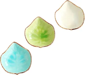 WAIT FLY Lovely Grape Leaves Shaped Ceramics Seasoning Dishes/ Tea Bag Holders/ Ketchup Saucer/ Appetizer Plates/ Vinegar Spice Salad Soy Sushi Wasabi Seasoning Dipping Bowls, Set of 3