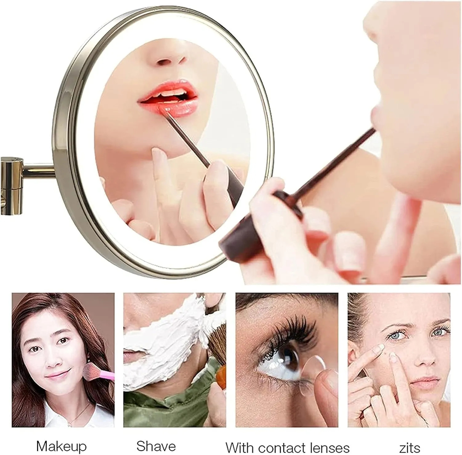 Wall Mounted Makeup Mirror with 3/5/7/10X Magnification, 8 Inch Magnifying Lighted Vanity Mirrors with LCD Lights, Upgrade Version Cosmetic Mirror Sha